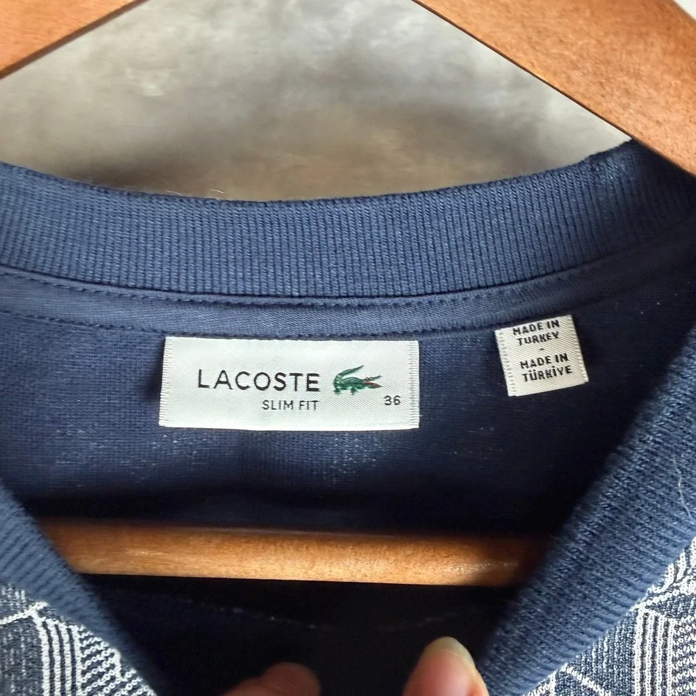 Lacoste Womens Slim Fit‎ Geometric Monogram T-Shirt Navy Blue Size 36